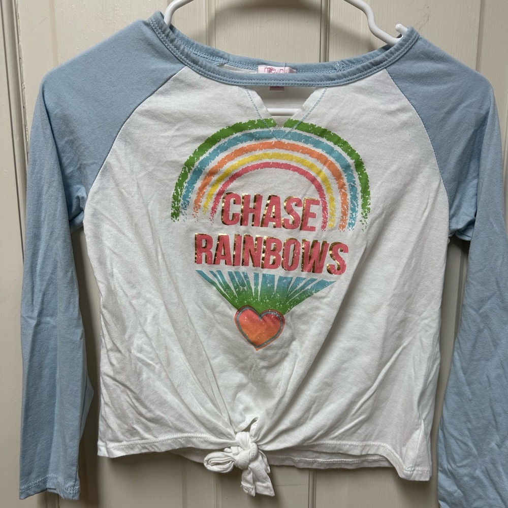 💥 $5 if bundles - Girl’s Size 12 Me.n.u. Chase Rainbows top with tie in front